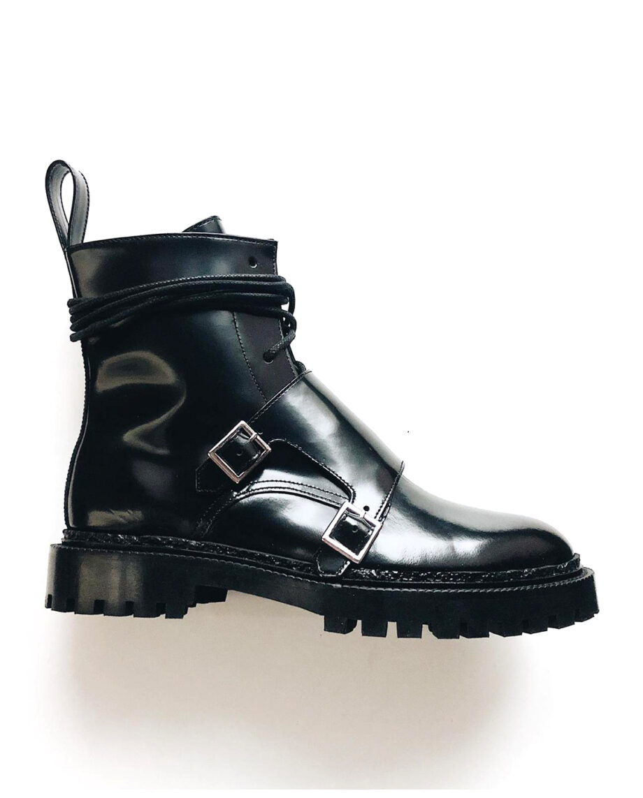 Lace-up Monk Boots with Buckles