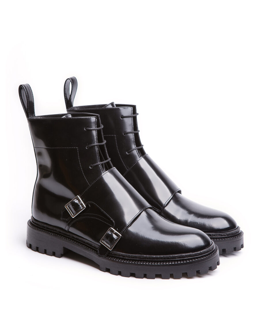 Lace-up Monk Boots with Buckles