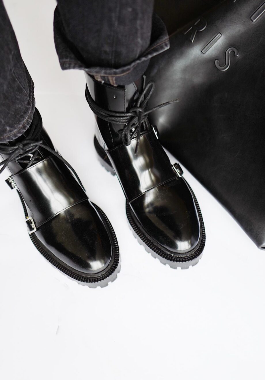 Lace-up Monk Boots with Buckles