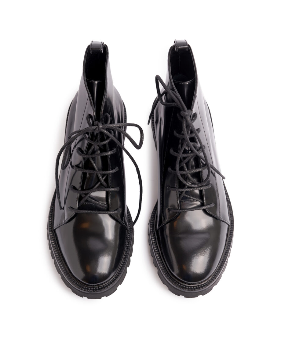 Glossed Leather Lace-up Boots