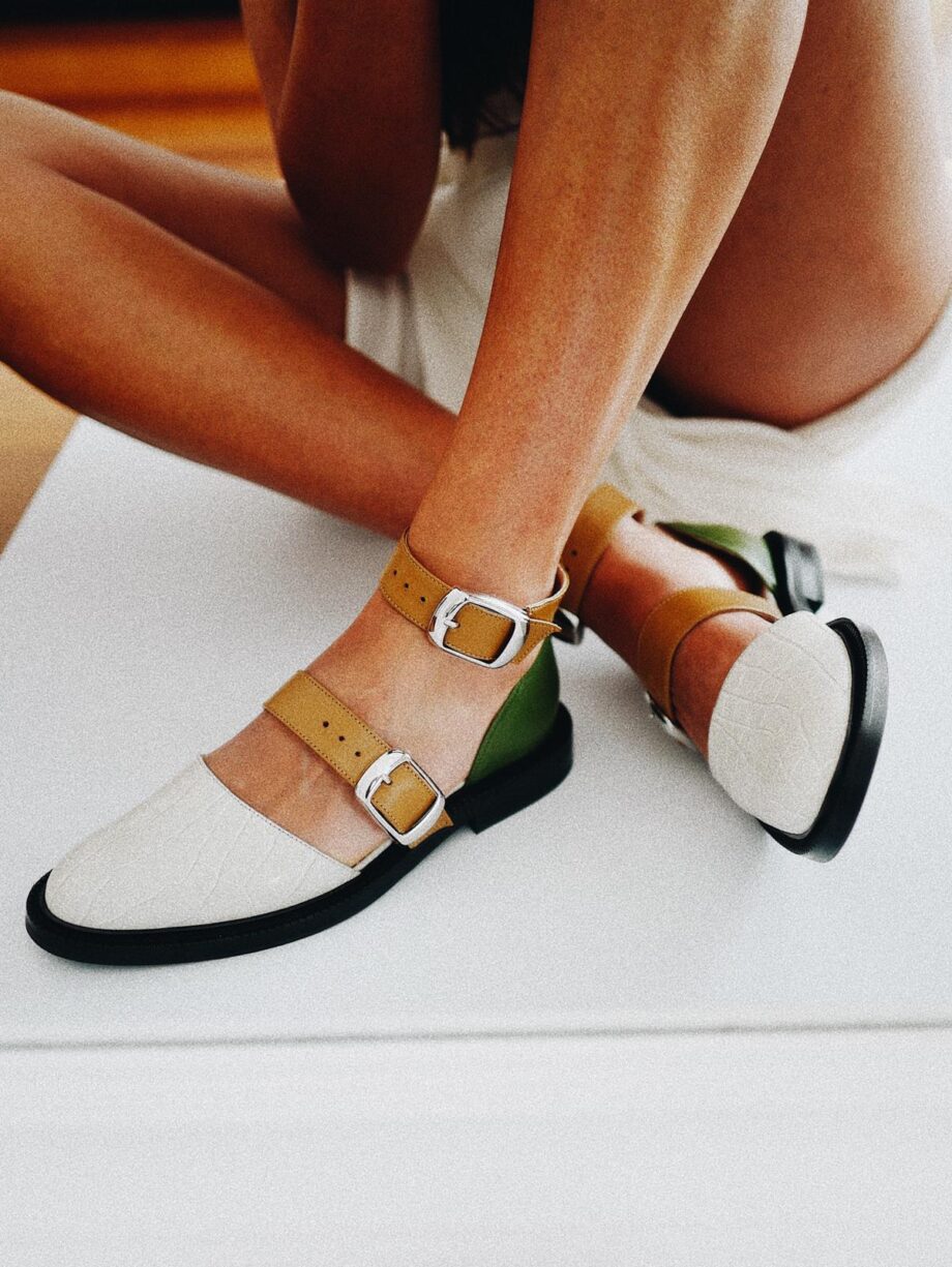 White Croco Closed Toe Sandals