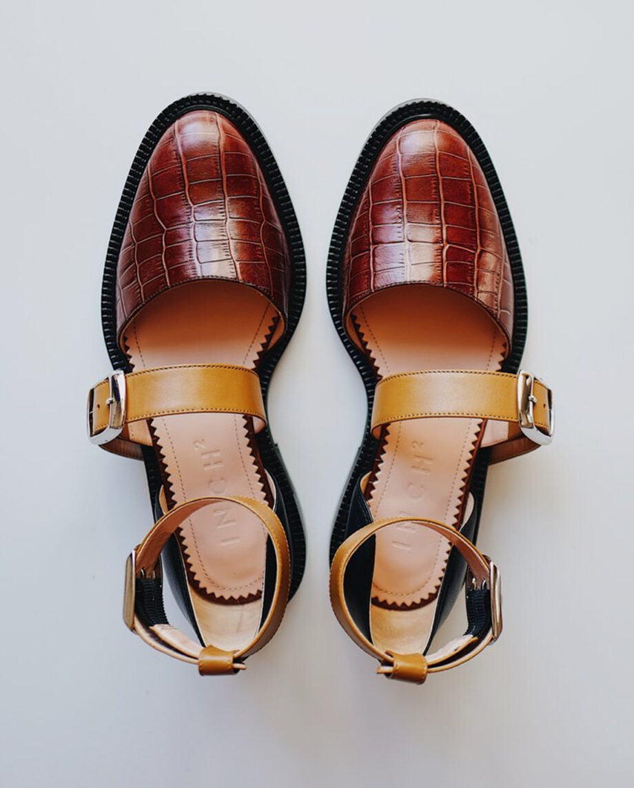 Brown Croco Closed Toe Sandals